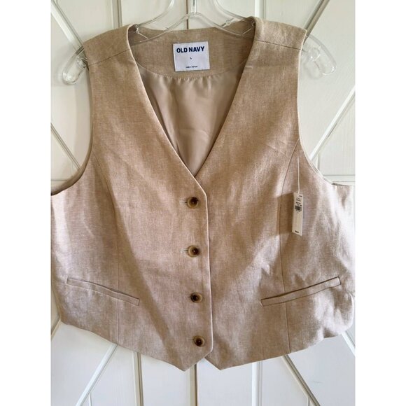 NWT Old Navy A Stone'S Throw White Linen-Blend Button-Front Vest Womens Size L - Picture 2 of 10